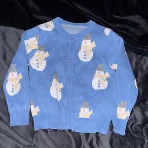 Blue Snowman Cardigan Unisex Kids 110 US 4-6 Sweater Boys Girls Winter Holiday